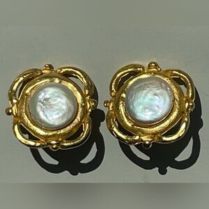 Susan Shaw Gold and Coin Pearl Earrings
